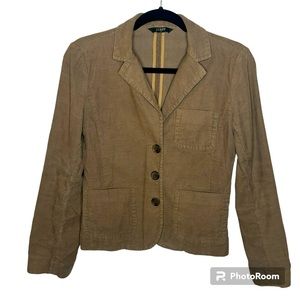 J. Crew Jacket Women’s M? Corduroy Cropped Tan Beige Collared Pockets 3 Buttons